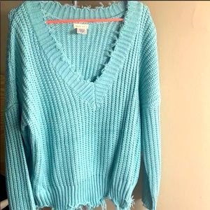 Frayed trim top sweater